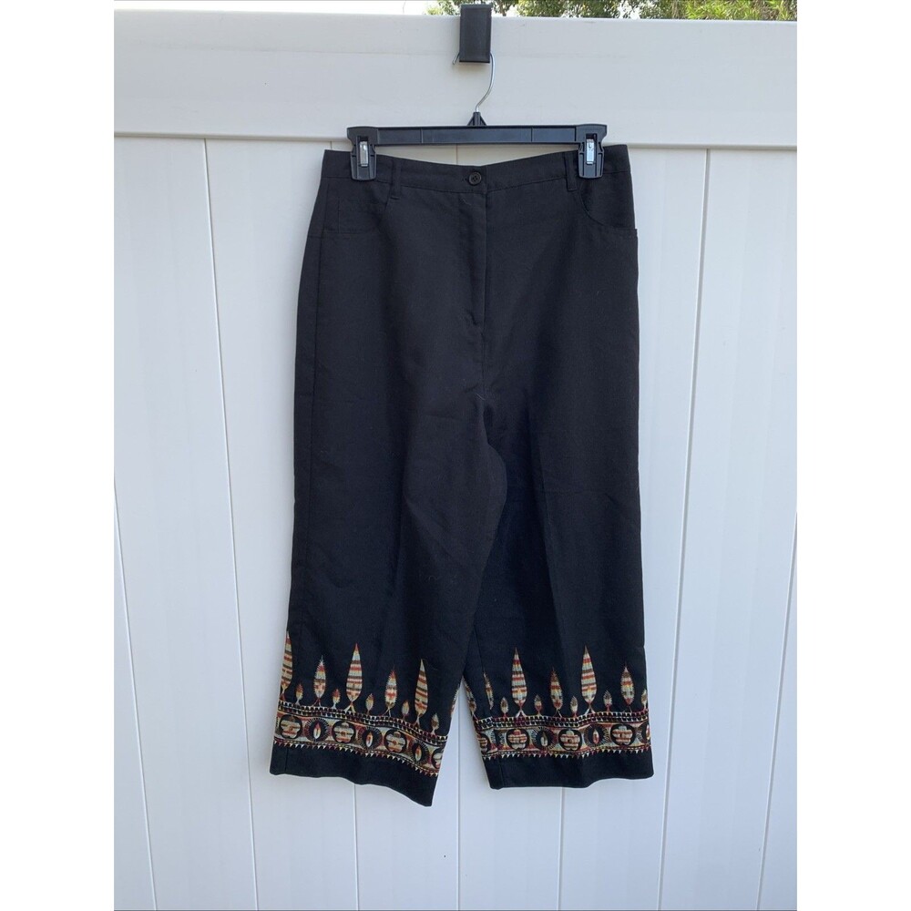 Larry Levine Sport vintage Pants Capri Stretch High Rise Embroidered Sz 10